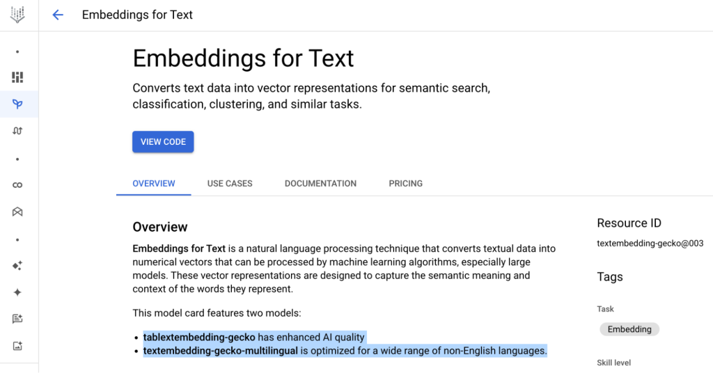 Text Embedding Model บน Vertex AI Model Garden