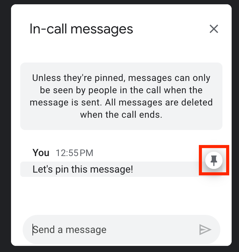 Google Meet Pin Chat