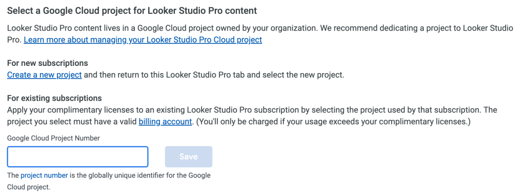 Looker Studio Pro Sync Google Cloud Project Number