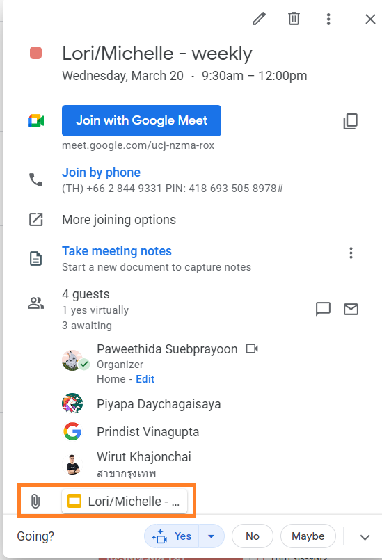 ตัวอย่างการ add files ใน Google Calendar